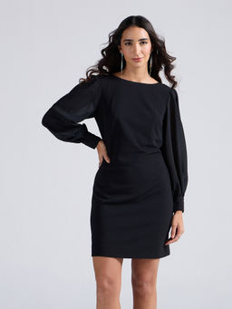 Twenty Dresses by Nykaa Fashion - Black Round Neck Full Chiffon Sleeves Mini Dress