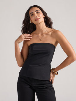Twenty Dresses by Nykaa Fashion - Black Tube Neck Fitted Top