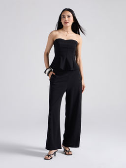Twenty Dresses by Nykaa Fashion - Black Fitted Tube Top and Wide Leg Pants Co Ord Set