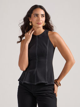 Twenty Dresses by Nykaa Fashion - Black Round Neck Sleeveless Fit and Flare Top