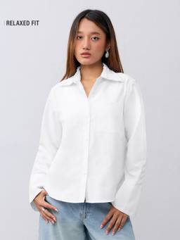 The Souled Store - Swan White Frill Collar Solid Women Relaxed Shirt