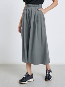 Styli - Women Grey Solid High-Waisted Midi Skirt