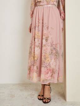 Styli - Women Pink Floral Print High-Rise A-Line Maxi Skirt