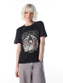 ONLY - Women Typographic Regular Fit Black T-Shirt