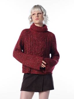 ONLY - Women Self Design Regular Fit Red Sweater