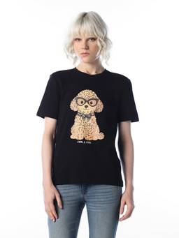 ONLY - Women Graphic Print Regular Fit Black T-Shirt
