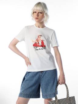 ONLY - Women Graphic Print Regular Fit White T-Shirt