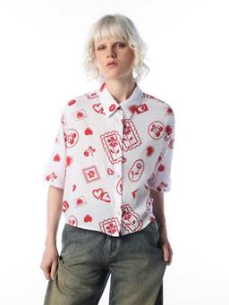 ONLY - Women Abstract Print Oversized Fit White Shirt