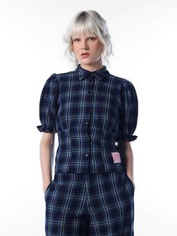 ONLY - Women Checked Slim Fit Navy Blue Shirt
