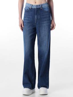 ONLY - Women Solid Wide Leg High Rise Blue Jeans