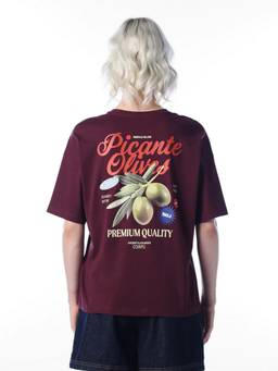 ONLY - Women Typographic Oversized Fit Maroon T-Shirt