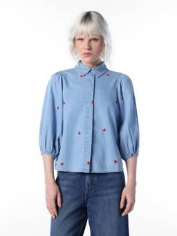 ONLY - Women Embroidery Regular Fit Blue Shirt