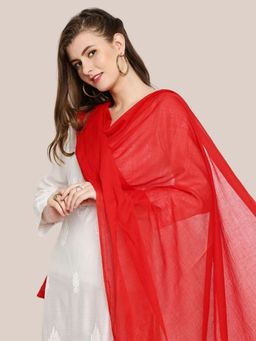 Dupatta Bazaar - Women's Red Pure Cotton Dupatta