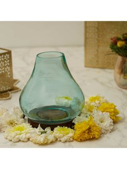 HomeTown - Anar Glass Chimney Lantern 14X15 cm In Teal Colour