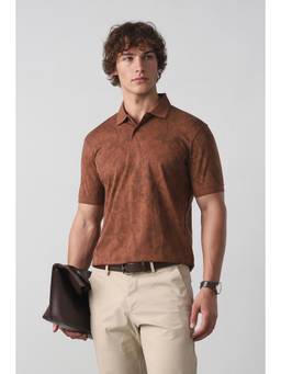Peter England - Men Brown Printed Collar Neck Polo T-Shirt