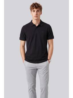 Peter England - Men Black Solid Collar Neck Polo T-Shirt