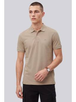 Peter England - Men Beige Solid Collar Neck Polo T-Shirt