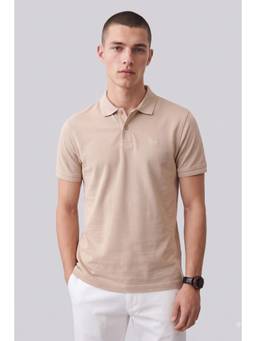Peter England - Men Beige Solid Collar Neck Polo T-Shirt