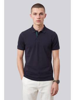 Peter England - Men Navy Blue Solid Collar Neck Polo T-Shirt