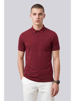 Peter England - Men Maroon Solid Collar Neck Polo T-Shirt