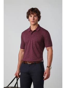 Peter England - Men Wine Printed Collar Neck Polo T-Shirt