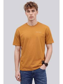 Peter England - Men Mustard Printed Round Neck T-Shirt