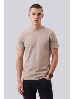 Peter England - Men Beige Solid Round Neck T-Shirt