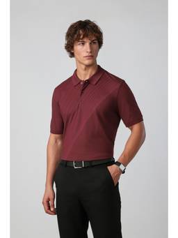 Peter England - Men Maroon Printed Collar Neck Polo T-Shirt