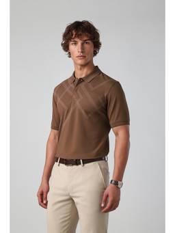 Peter England - Men Brown Printed Collar Neck Polo T-Shirt