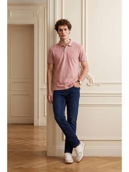 Peter England - Men Light Pink Solid Collar Neck Polo T-Shirt