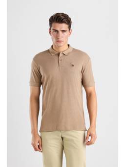 Van Heusen - Men Beige Striped Collar Neck Polo T-Shirt