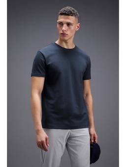 Van Heusen - Men Navy Blue Solid Casual T-Shirt