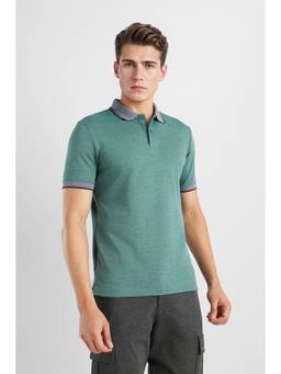 Van Heusen - Men Green Solid Collar Neck Polo T-Shirt