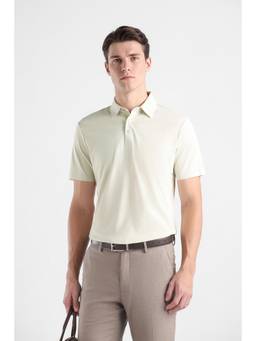 Van Heusen - Men Off White Solid Collar Neck Polo T-Shirt