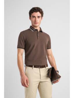 Van Heusen - Men Brown Solid Collar Neck Polo T-Shirt