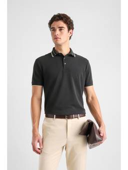 Van Heusen - Men Black Solid Collar Neck Polo T-Shirt
