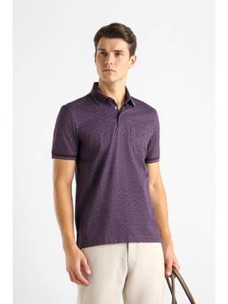 Van Heusen - Men Purple Printed Collar Neck Polo T-Shirt