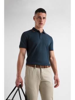 Van Heusen - Men Navy Blue Solid Collar Neck Polo T-Shirt