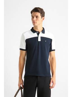 Van Heusen - Men Navy Blue Solid Collar Neck Polo T-Shirt