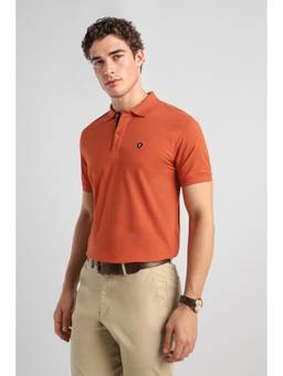 Van Heusen - Men Rust Solid Collar Neck Polo T-Shirt
