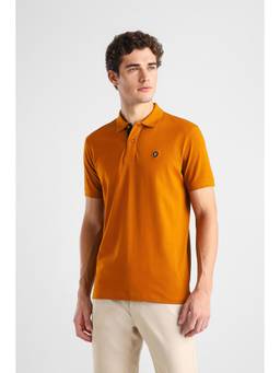 Van Heusen - Men Orange Solid Collar Neck Polo T-Shirt