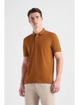 Van Heusen - Men Rust Solid Collar Neck Polo T-Shirt