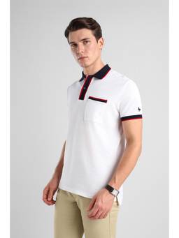 Van Heusen - Men White Solid Collar Neck Polo T-Shirt
