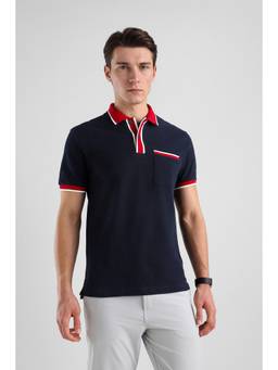 Van Heusen - Men Navy Blue Solid Collar Neck Polo T-Shirt