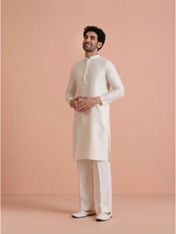 KISAH - Men's Off White Cotton Blend Solid Kurta with Straight Leg Trouser