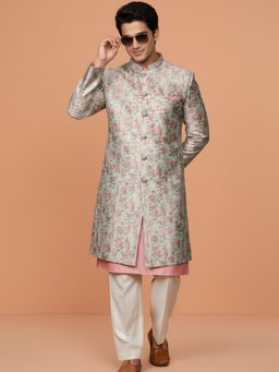 KISAH - Men's Multi-Color Jacquard Kurta with Sherwani & Trouser