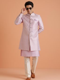 KISAH - Men's Purple Kurta with Sherwani & Trouser