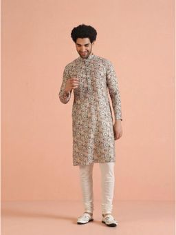 KISAH - Men's Multi-Color Cotton Blend Printed Kurta with Churidar