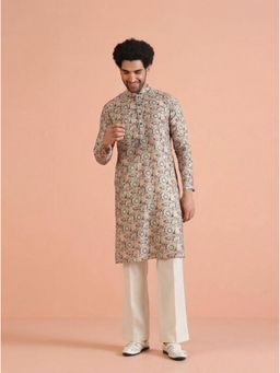 KISAH - Men's Multi-Color Cotton Blend Printed Kurta with Straight Leg Trouser