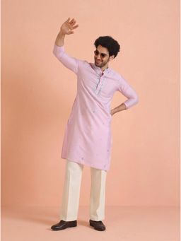 KISAH - Men's Pink Cotton Blend Embroidered Kurta with Straight Leg Trouser